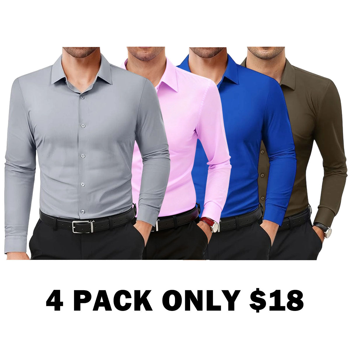 Men's 16-Way Stretch Slim Fit Long Sleeve Button Down Shirts