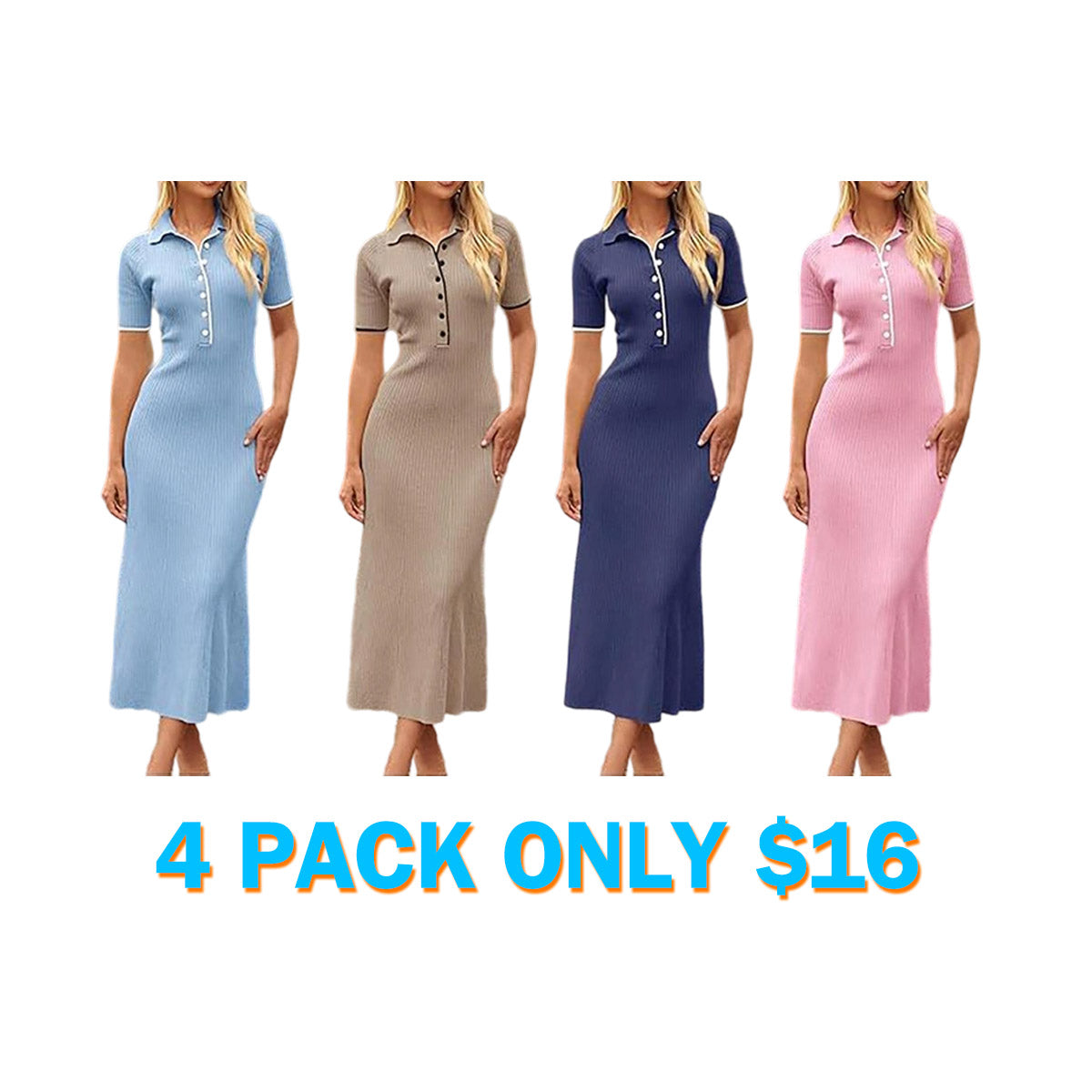 Women's V Neck Ribbed Knit Maxi Dress