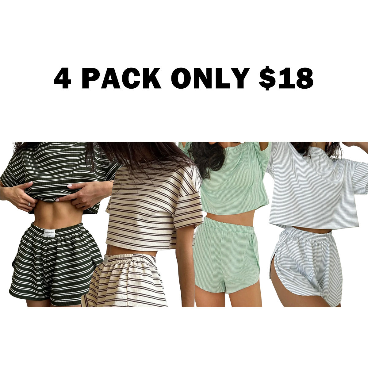 Women's Striped Print Drop Shoulder Tee & Wrap Split Shorts Pyjama Set
