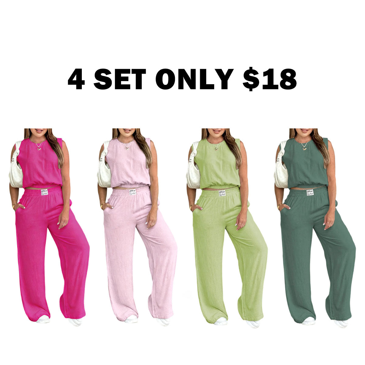 Women's 2-Piece Solid Color Tank Top & Wide Leg Pants Set