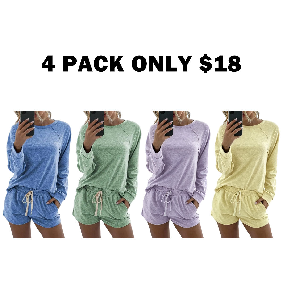 Women's Solid Raglan Loungewear Two-piece Set Pajama Set