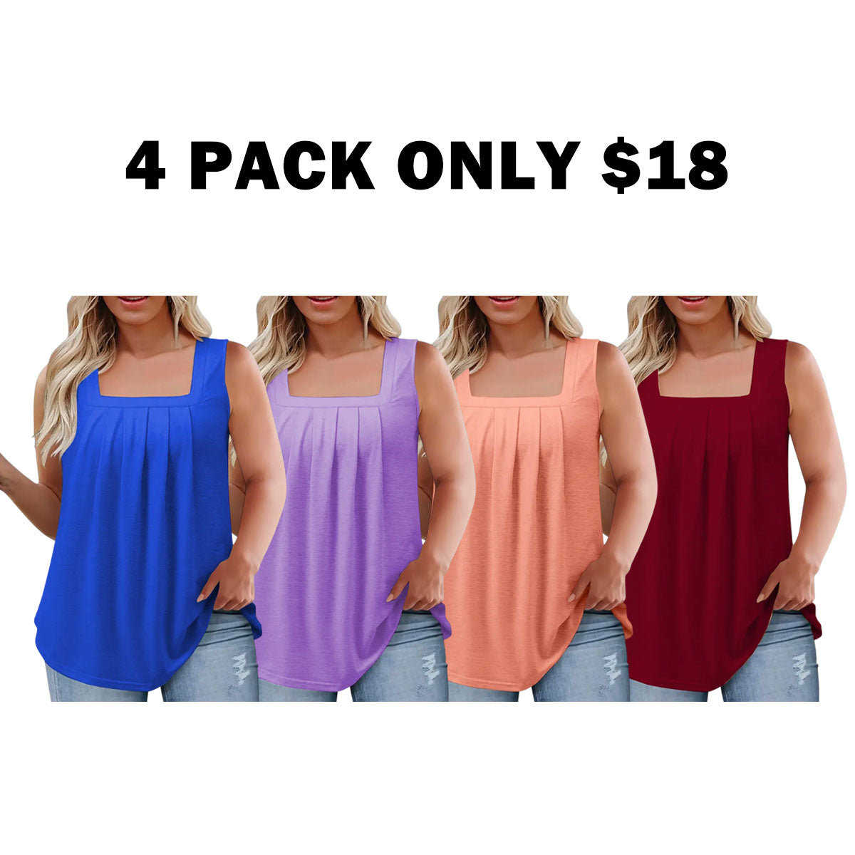 Loose Fit Summer Sleeveless Square Neck Tops