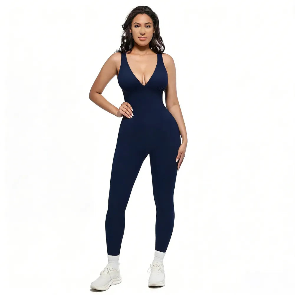 Deep V High-Waisted Tummy Control Jumpsuit