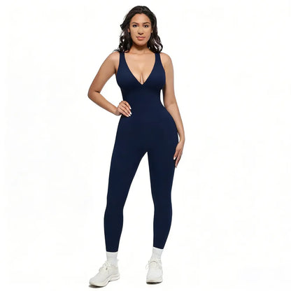 Deep V High-Waisted Tummy Control Jumpsuit