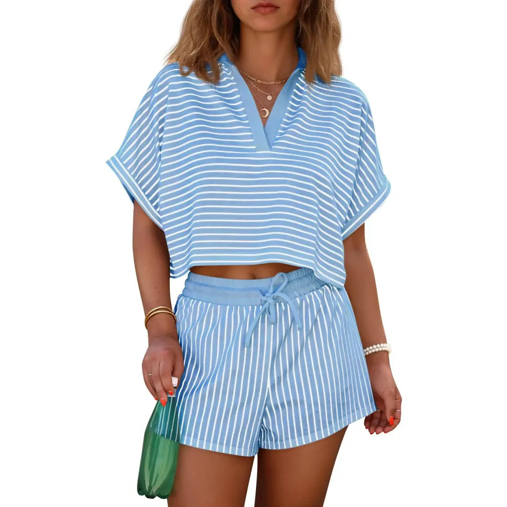 Women's Striped 2 Piece Short Sets