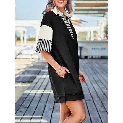V Neck Summer Color Block Short Sleeve Mini Dress