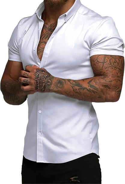 Men's slim fit stretch wrinkle-free button shirt