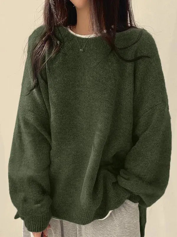 Drop Shoulder Split Hem Sweater