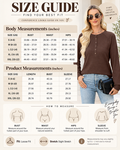 Women's Waffle Knit Henley Top Long Sleeve Shirts
