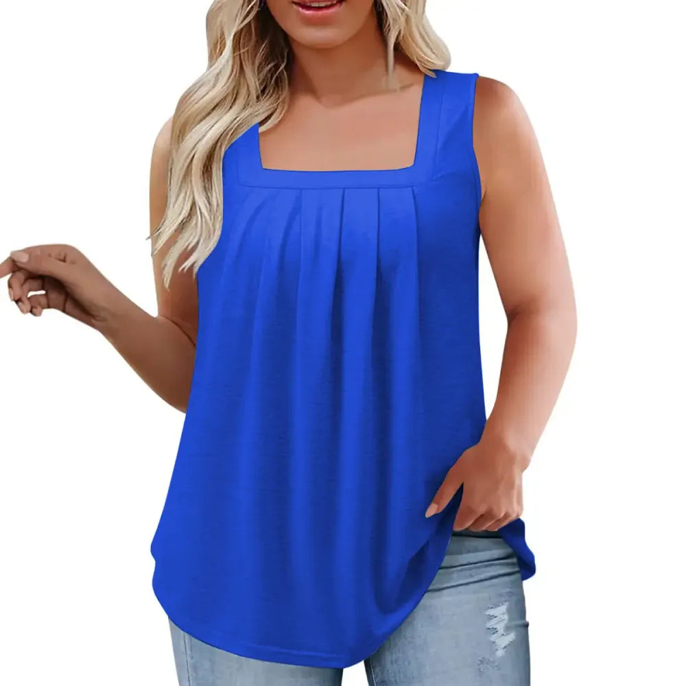 Loose Fit Summer Sleeveless Square Neck Tops