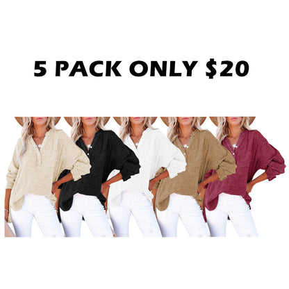 Women's Casual Button V Neck Long Sleeve Shirts