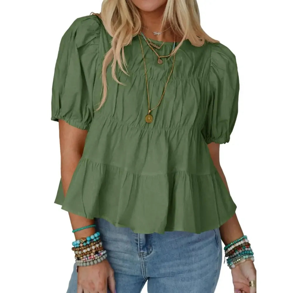Puff Sleeve Peplum Babydoll Tops