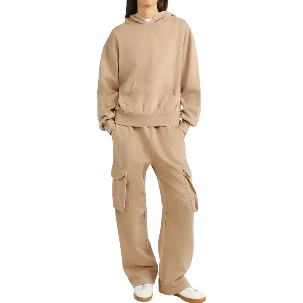 Mineral Washed Oversized Cropped Hoodie + Wide Leg Cargo Sweatpants