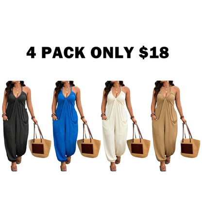 【Plus Size】 Solid Color Pocket Jumpsuit