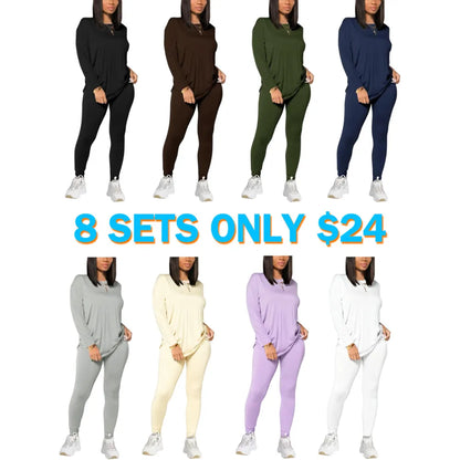 Women's Solid Drop Shoulder Tee & Elastic Waist Skinny Pants Two-piece Set
