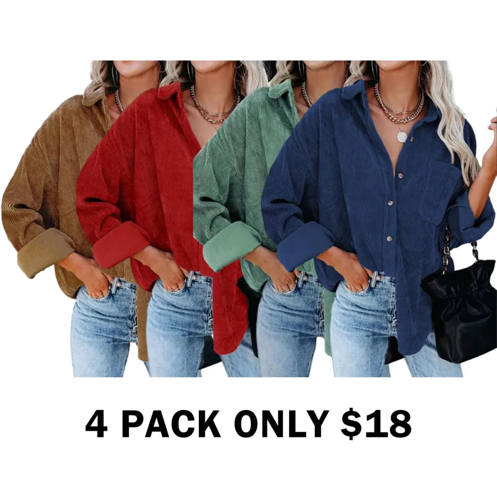 Plain Pocket Button Front Corduroy Shirt