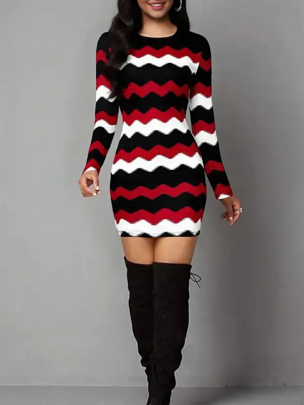 Women's Vintage Geometric Print Casual Long Sleeve Dress