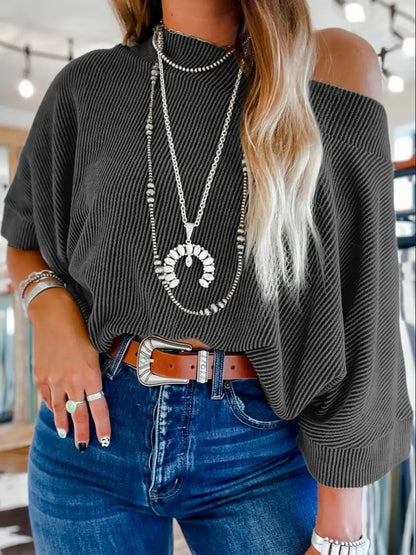 Women's Striped Boat Neck Batwing Sleeve Oversized Blouse