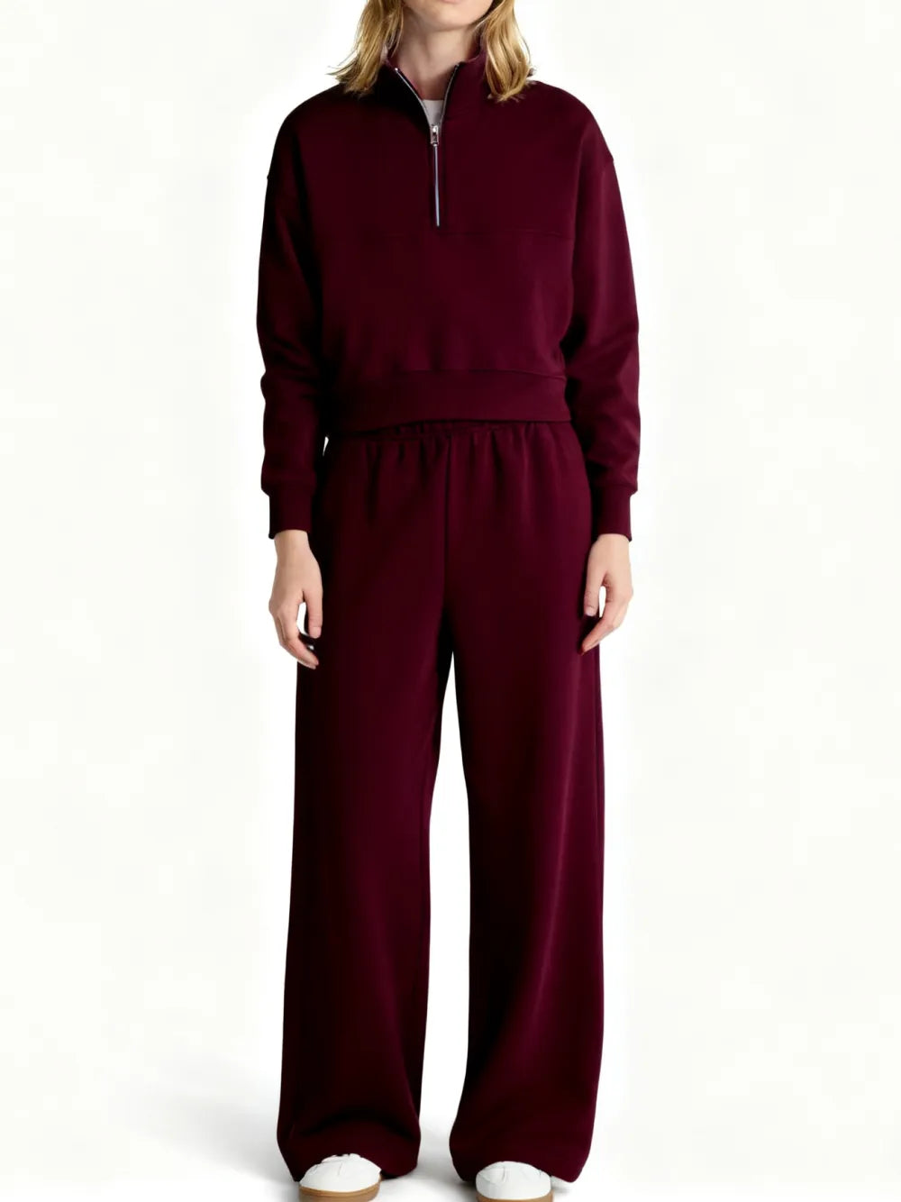 Fleece Half Zip Pullover & Cargo Wide-Leg Pants 2-Piece Set