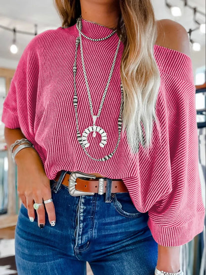 Women's Striped Boat Neck Batwing Sleeve Oversized Blouse