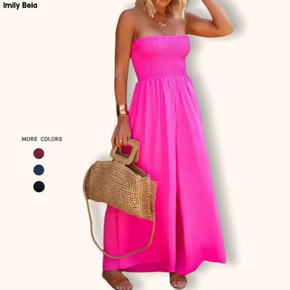 Women‘s Sleeveless Strapless Wide Leg Jumpsuits