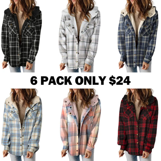 Women's Plaid / Houndstooth Print Button Front Hooded Coat