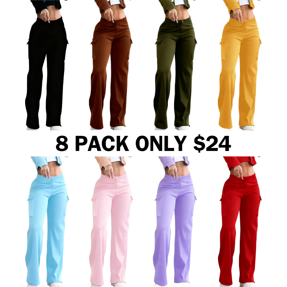 Solid Color Flap Pocket Pants