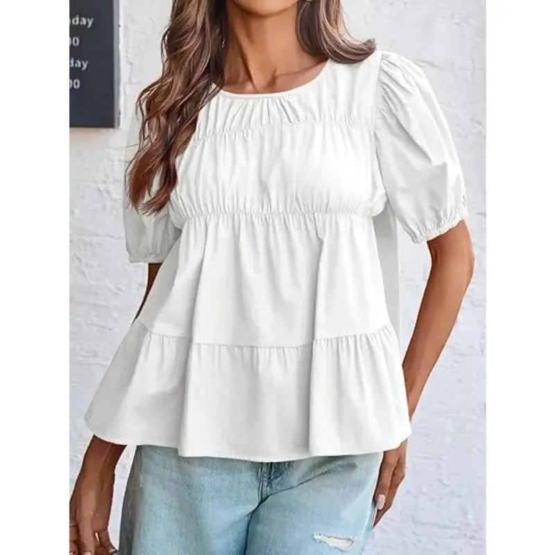 Puff Sleeve Peplum Babydoll Tops
