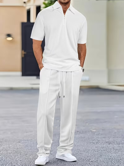 Men'S Waffle Texture Polo And Pants Set