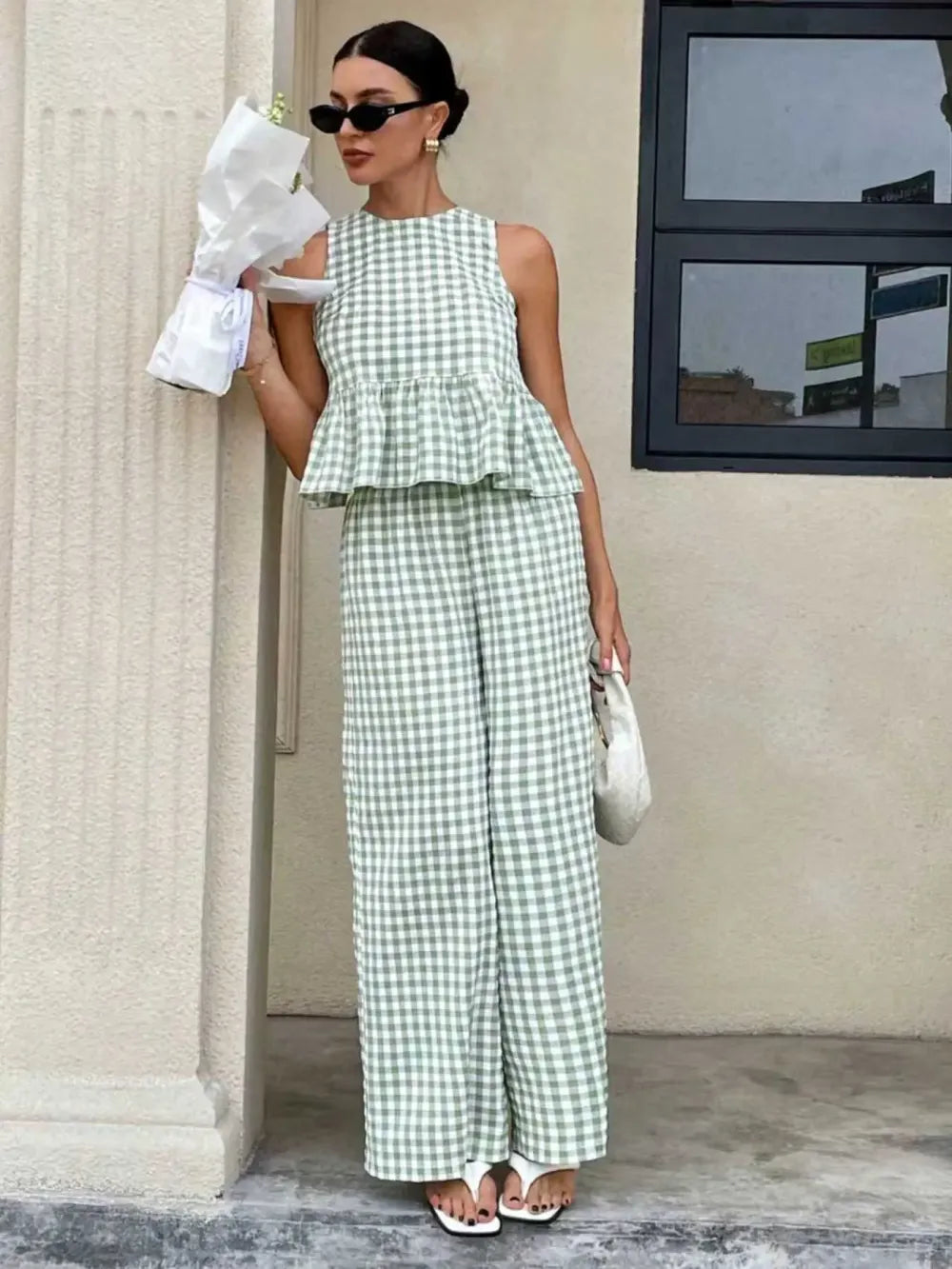 Women's Casual Sleeveless Top + Striped Pants Set