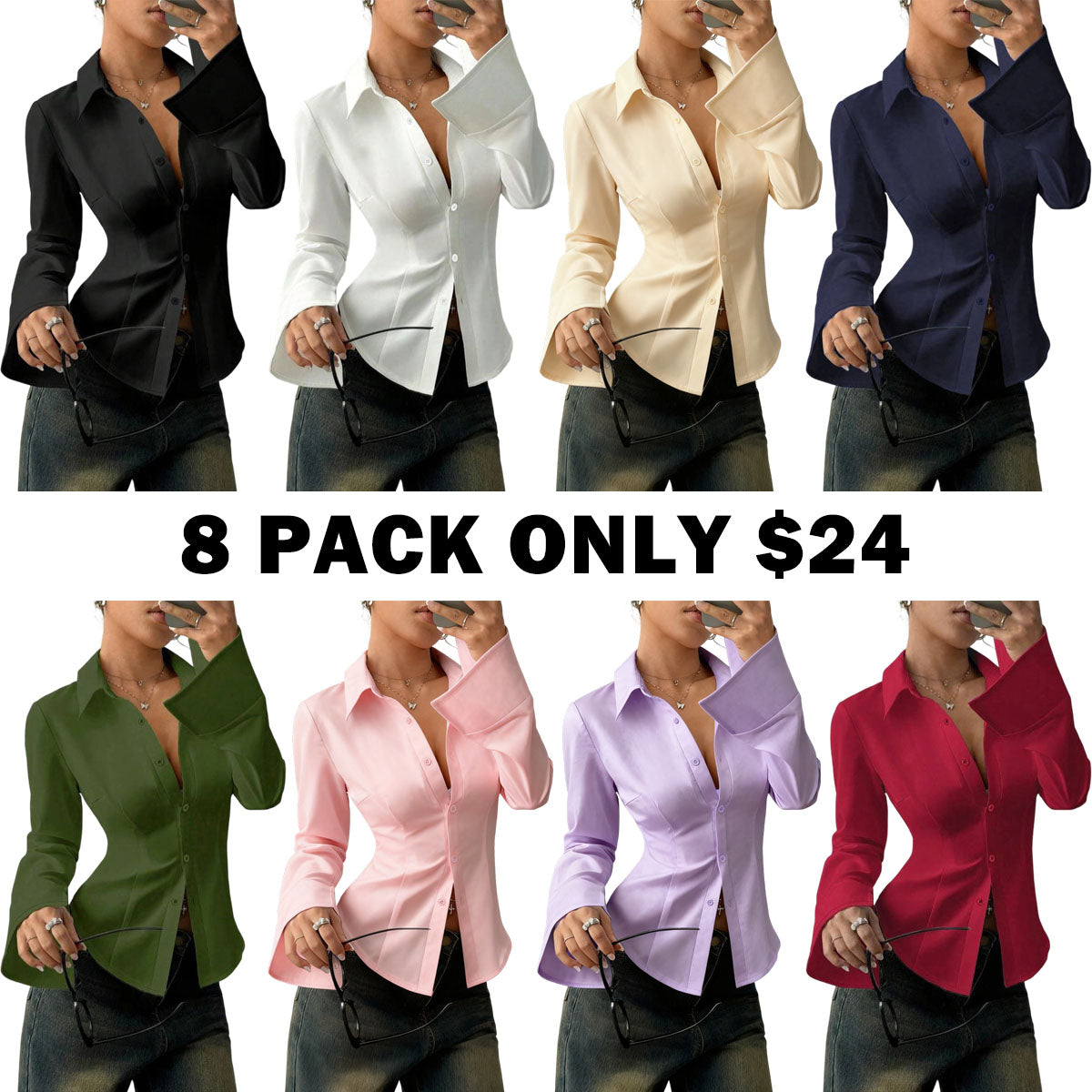 Women's slim-fit button-down long-sleeved shirt