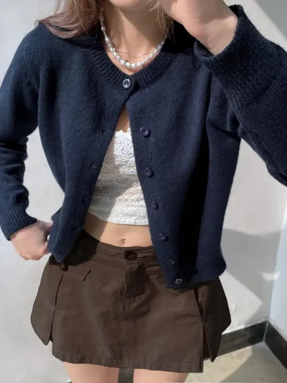 Women's Plain Button Front Longsleeves Cardigan