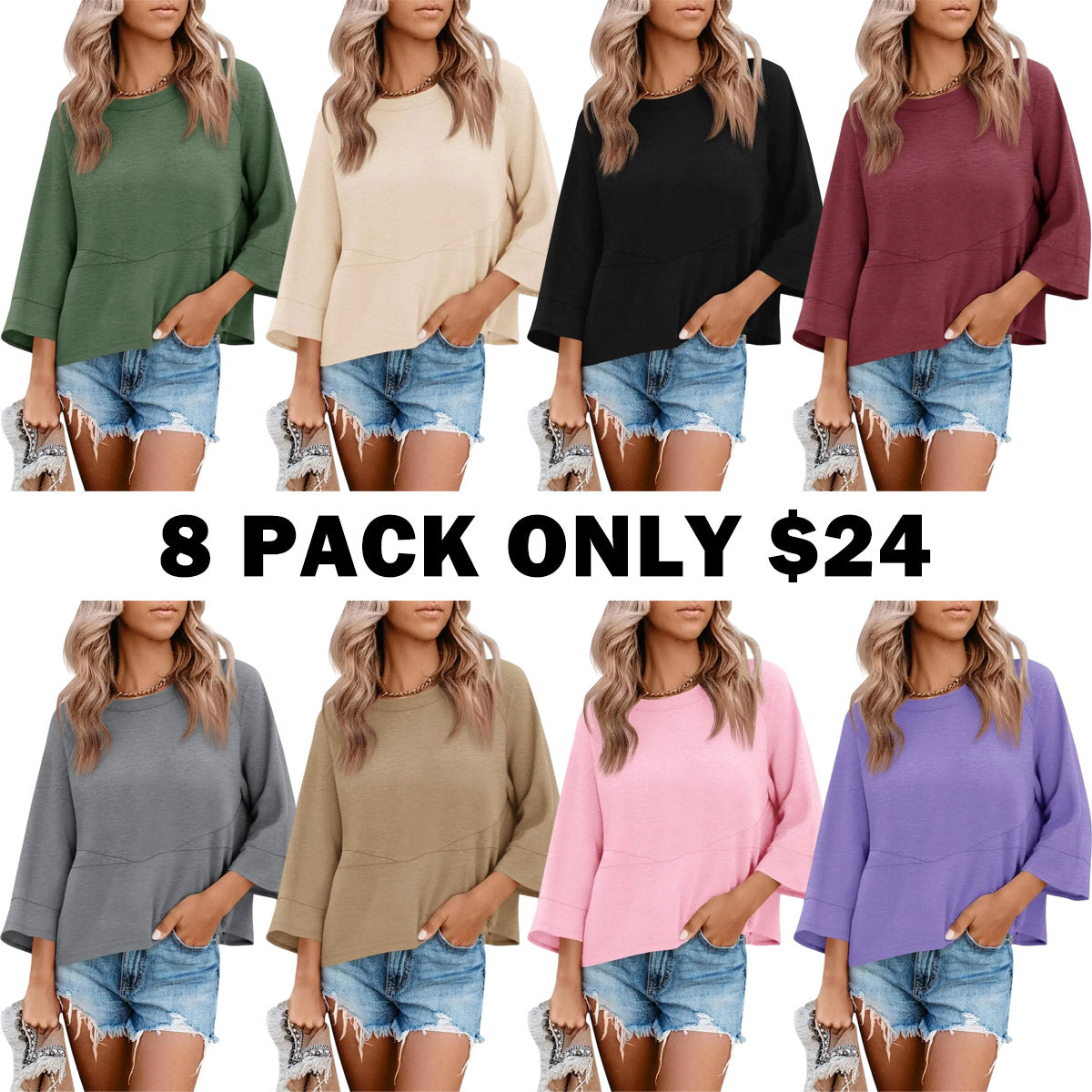 3/4 Batwing Sleeve Tops