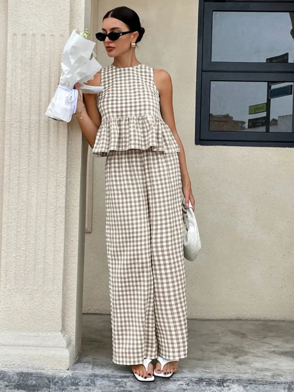 Women's Casual Sleeveless Top + Striped Pants Set