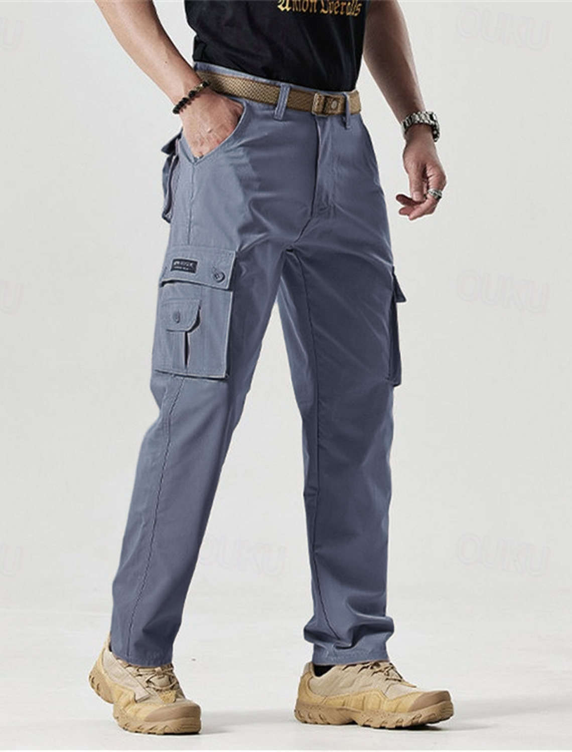 2026 Hot Sale-Men's Solid Color Patched Zipper Fly Cargo Pants