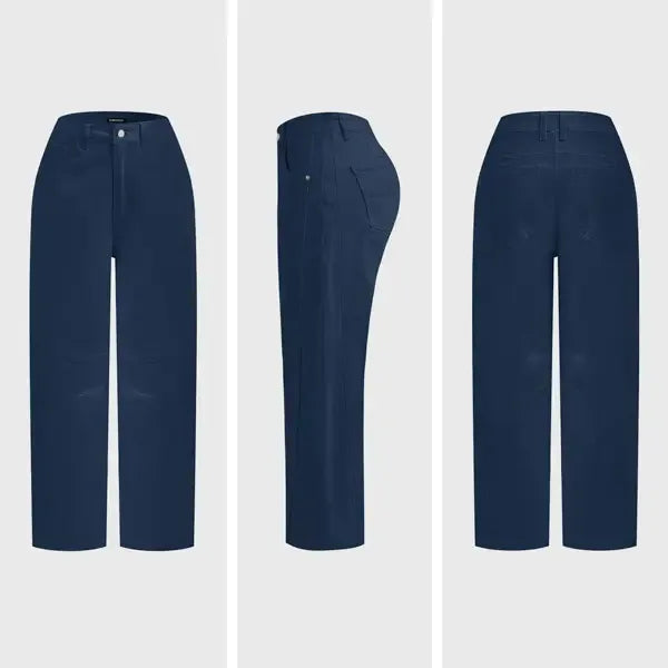 Solid Stitch Detail Mid Waist Crop Baby Barrel Pants