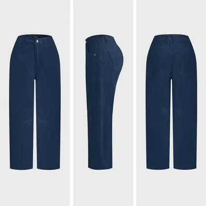 Solid Stitch Detail Mid Waist Crop Baby Barrel Pants