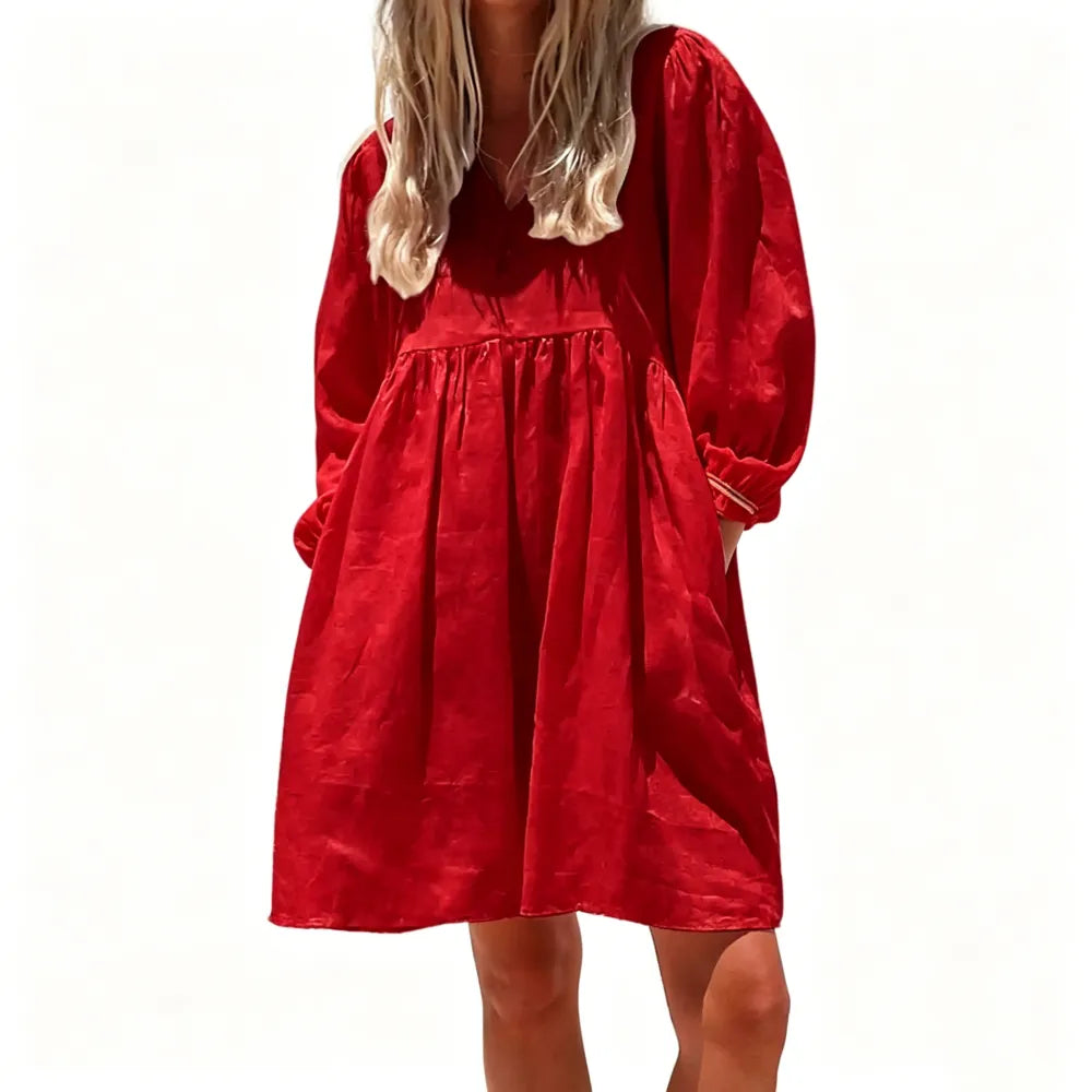 Women's Summer V-Neck Puff-Sleeve Dress