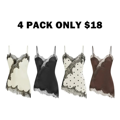 V-neck Floral Lace Lettuce Trim Cami Blouse