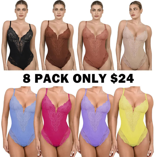 Deep-V Neck Lace Bodysuits