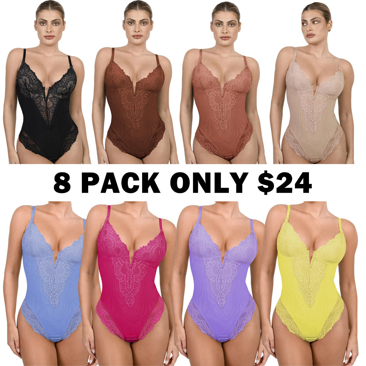 Deep-V Neck Lace Bodysuits