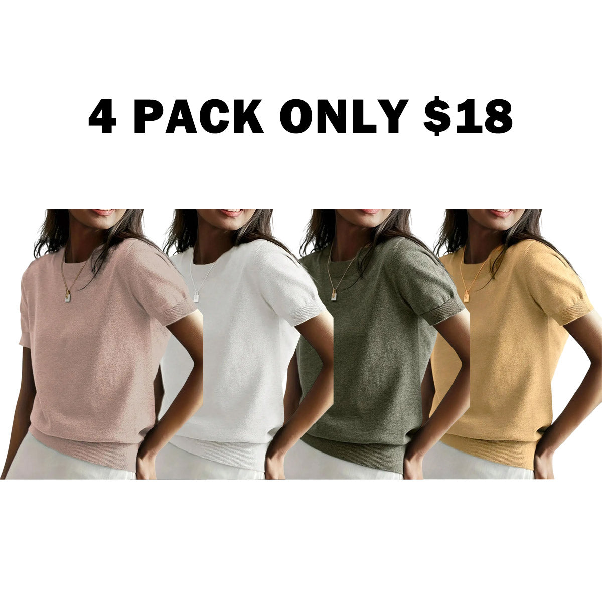 Women's Solid Color Crew Neck Short Sleeve Lightweight Loose Sweater