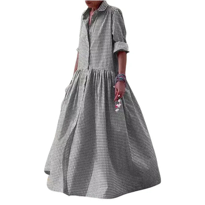 Women's Vintage Plaid Shirt Dress