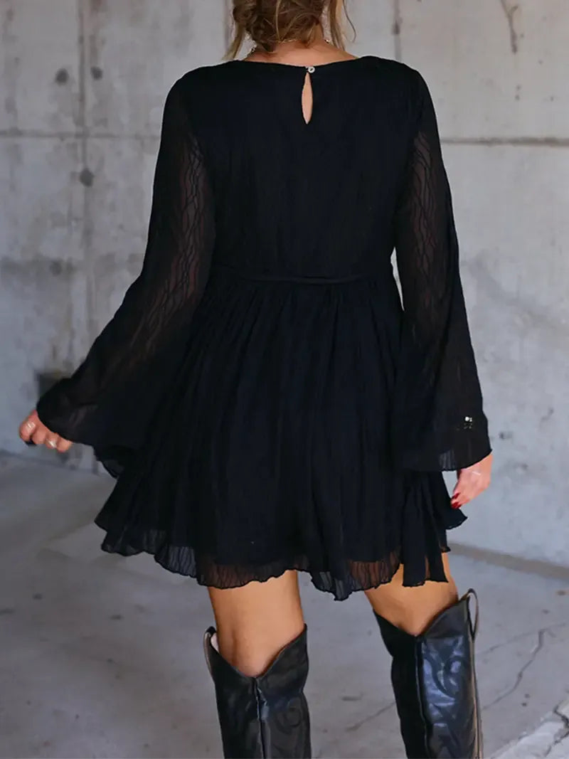 Women's V Neck Long Sleeve Dress with Pants Lining