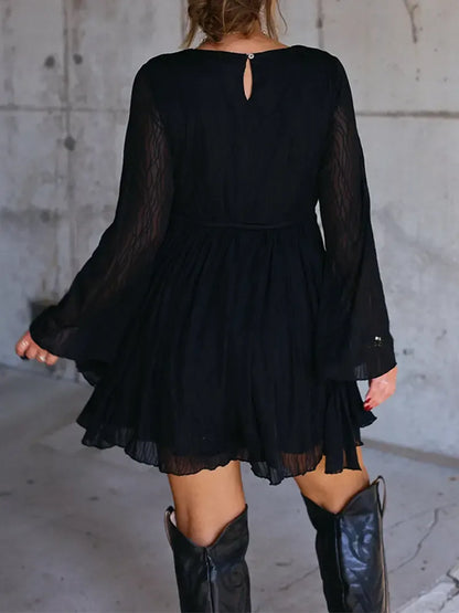 Women's V Neck Long Sleeve Dress with Pants Lining