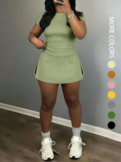 Women's Slim-Fitting Crop Tee & Short Skirt Set