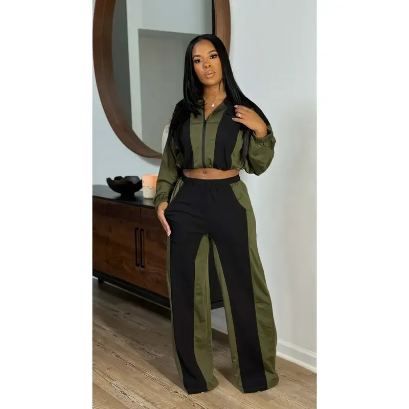 Color block straight pants set