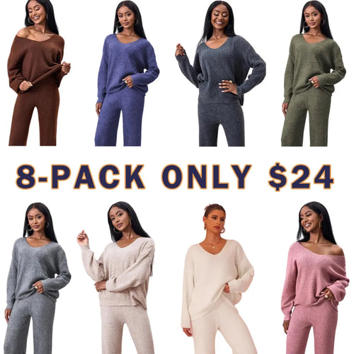Two-piece Set Women's Solid Color Drop Shoulder Sweater & Pants