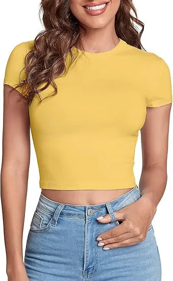 Women's Basic Casual Summer Crop Tee Tops