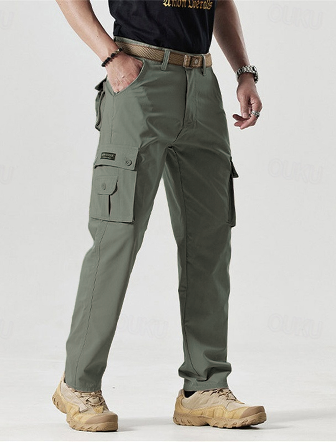 2026 Hot Sale-Men's Solid Color Patched Zipper Fly Cargo Pants